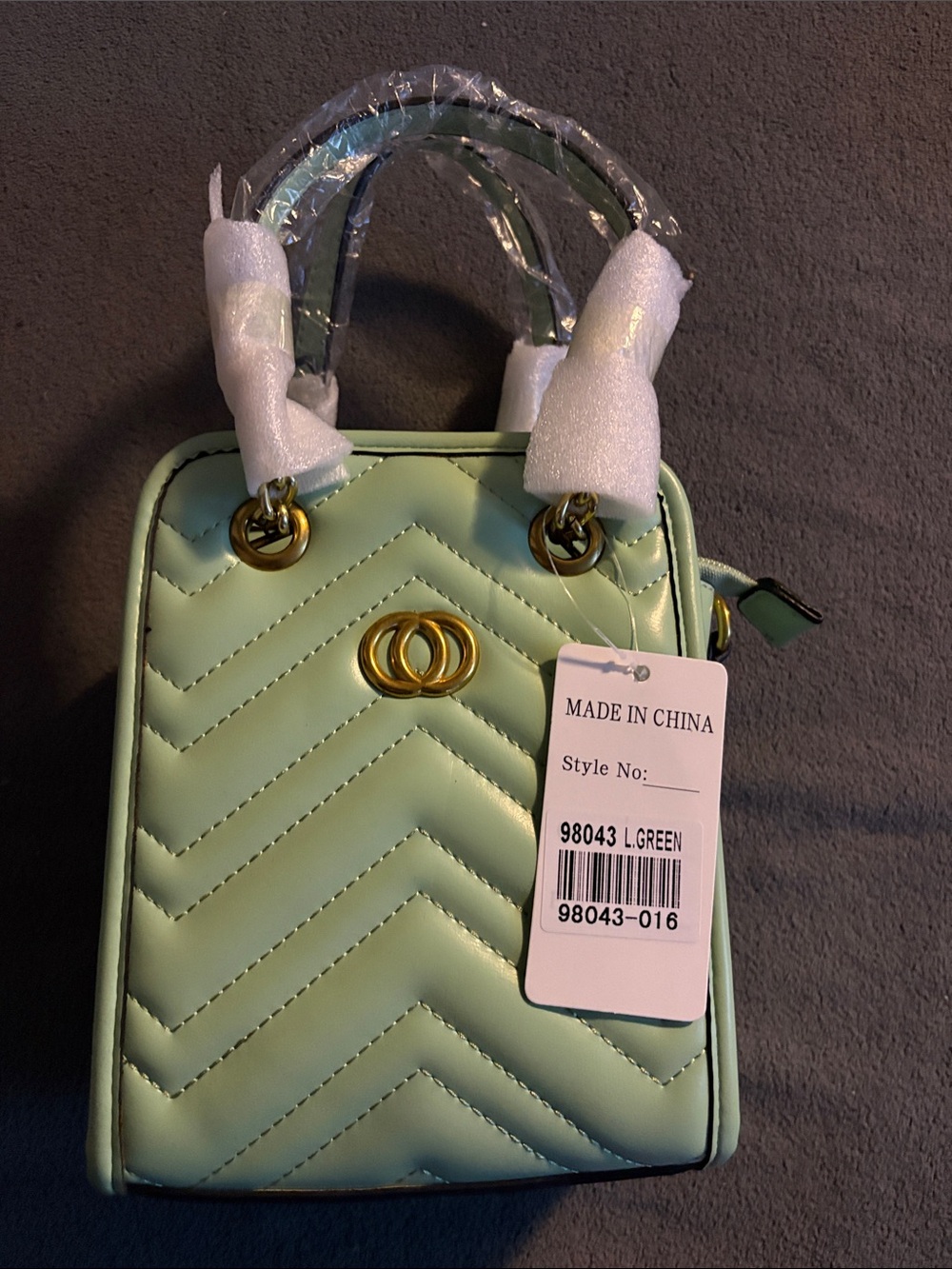 FASHION Light Green Quilted Mini Tote Crossbody Bag with Gold Hardware